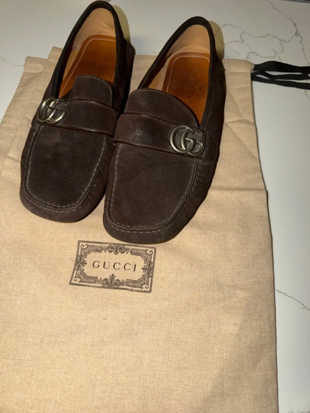 Gucci Brown Suede Horsebit Penny Loafers